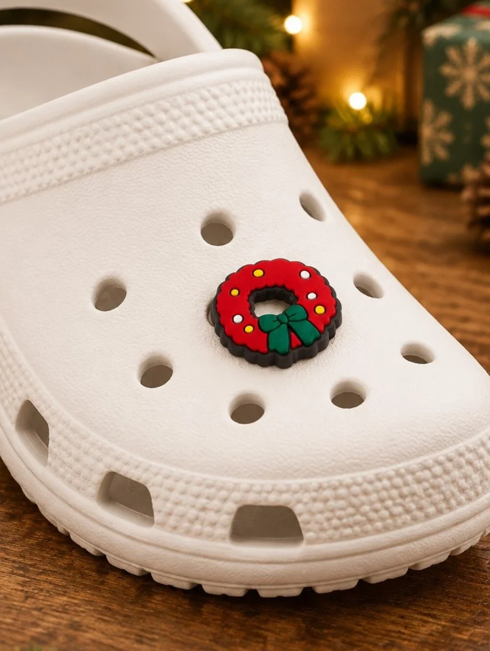 Christmas Wreath Croc Shoe Charm Red Green Bow Holiday Welcome Jibbitz Style